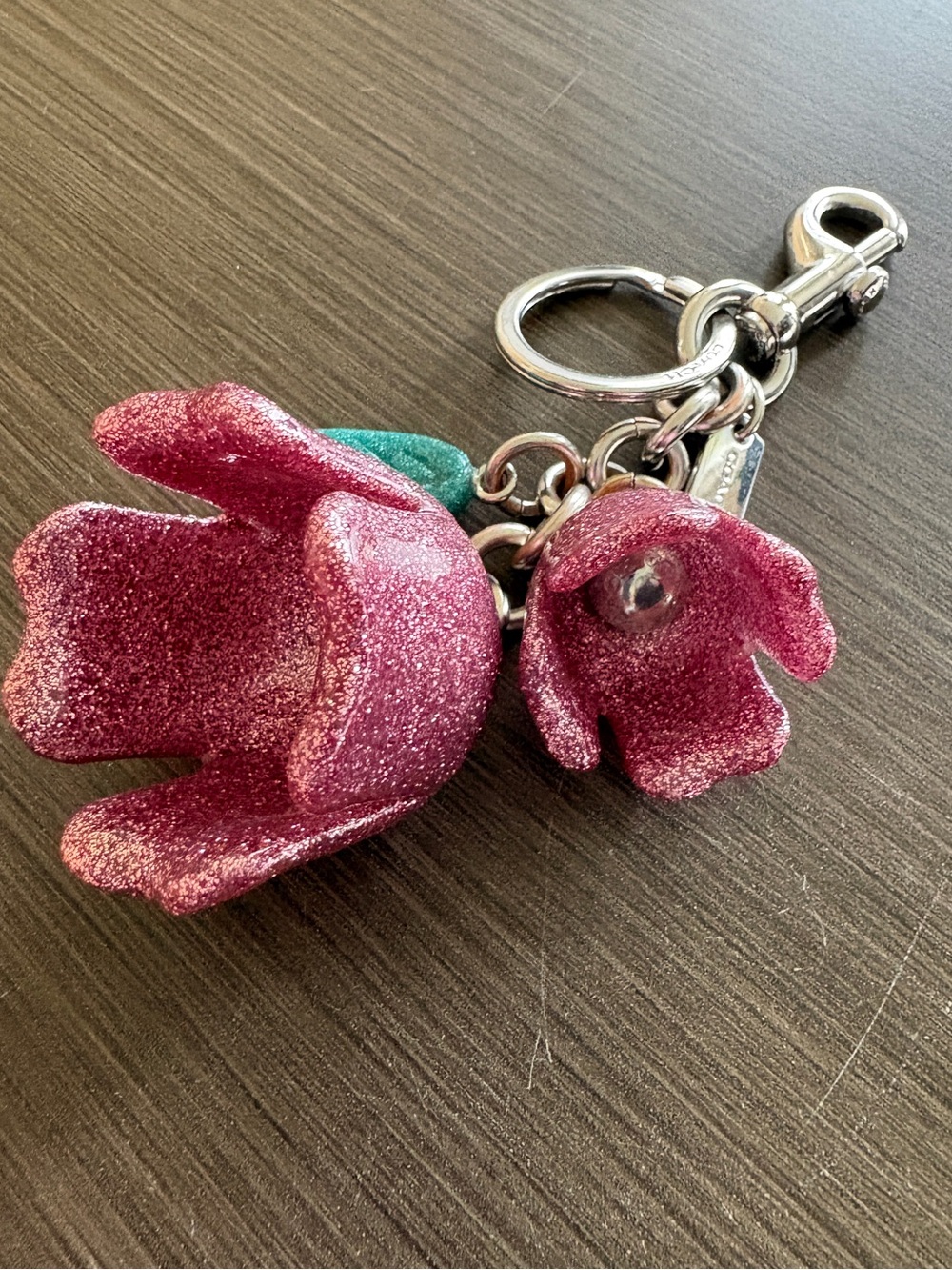 Coach Tea Rose Bag Charm - Pink Glitter - Picture 4 of 7